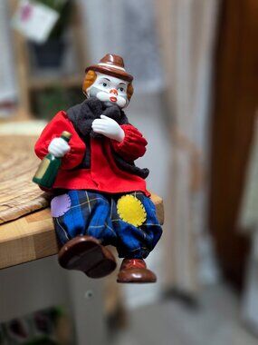 Vintage Drinking Hobo Clown Doll with Bottle 9" Bendable Arms & Legs Collectable